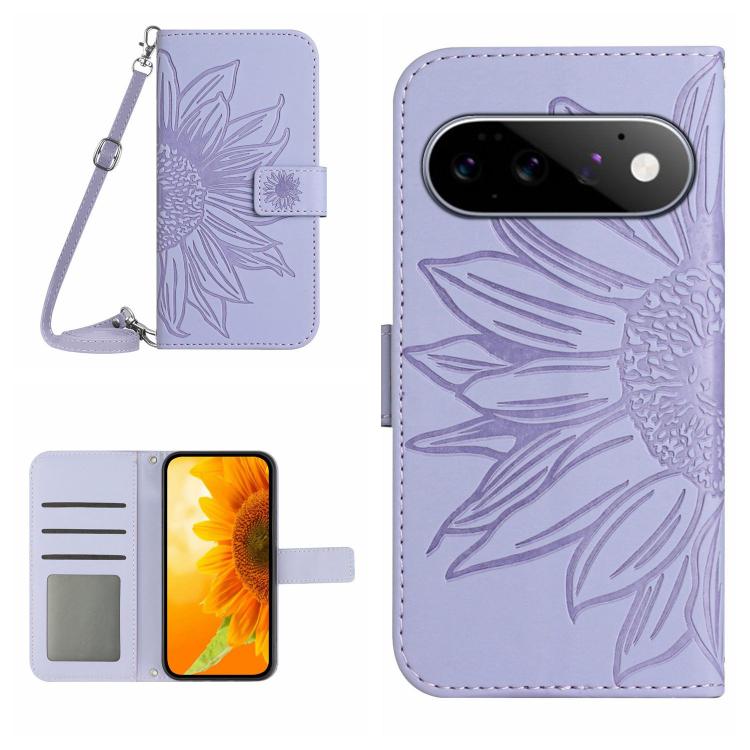 Skin Feel Custodia per telefono in pelle con flip in rilievo Sun Flower con cordino, For Google Pixel 11 Pro XL, For Google Pixel 11 Pro / 11