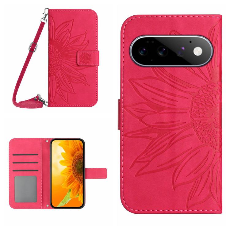 Skin Feel Custodia per telefono in pelle con flip in rilievo Sun Flower con cordino, For Google Pixel 11 Pro XL, For Google Pixel 11 Pro / 11