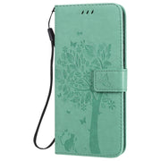 Custodia in pelle a ribalta orizzontale con motivo in rilievo albero e gatto con supporto e fessure per carte, portafoglio e cordino, For Huawei Nova 7 SE, For Huawei Nova 7