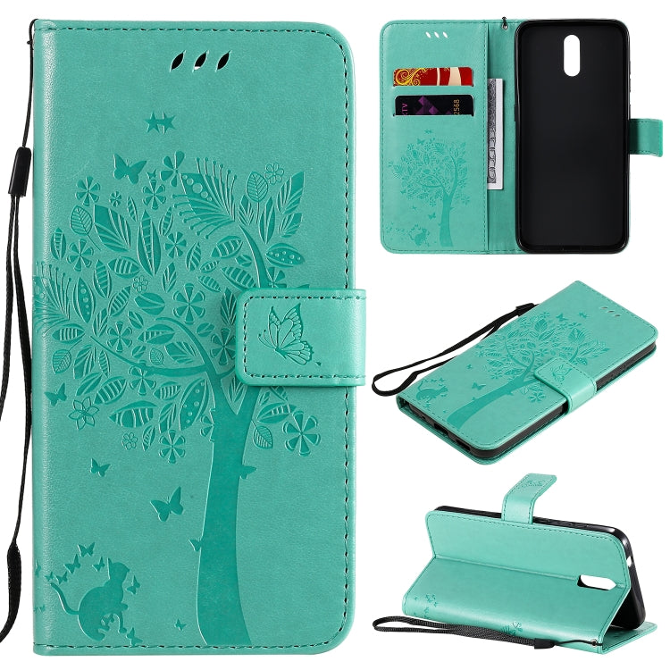 Custodia in pelle a ribalta orizzontale con motivo in rilievo albero e gatto con supporto e fessure per carte, portafoglio e cordino, For Nokia 2.3, For Samsung Galaxy A21s