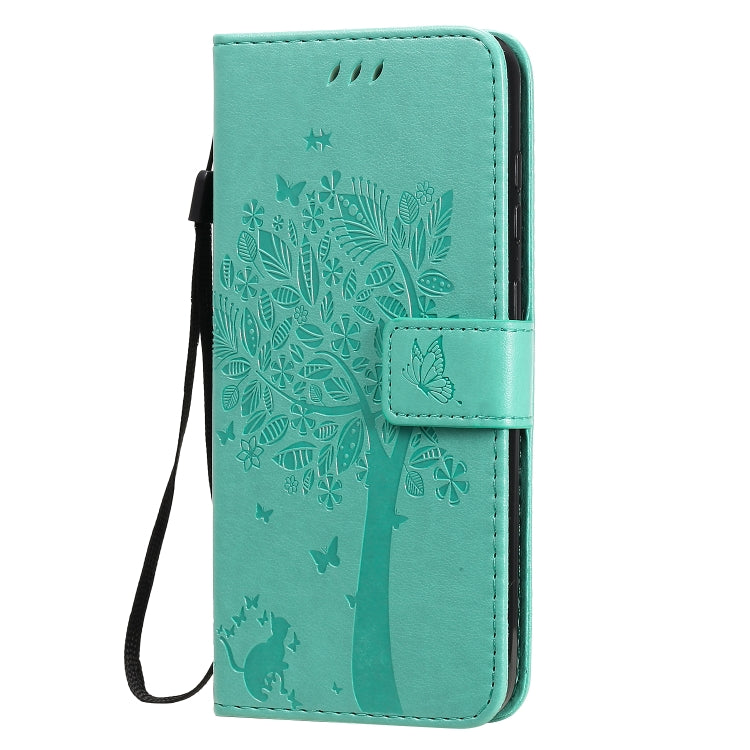 Custodia in pelle a ribalta orizzontale con motivo in rilievo albero e gatto con supporto e fessure per carte, portafoglio e cordino, For Nokia 2.3, For Samsung Galaxy A21s