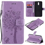 Custodia in pelle a ribalta orizzontale con motivo in rilievo albero e gatto con supporto e fessure per carte, portafoglio e cordino, For Nokia 2.3, For Samsung Galaxy A21s