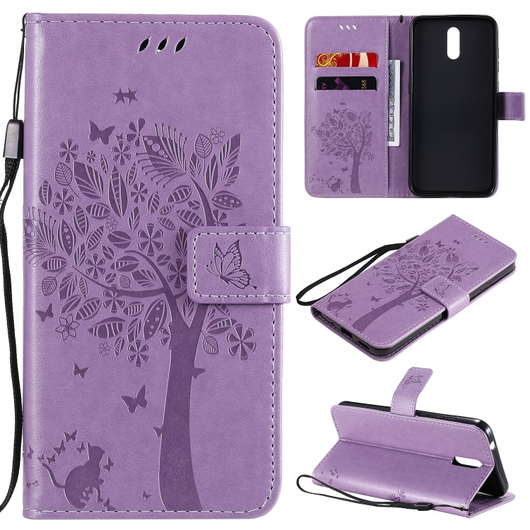 Custodia in pelle a ribalta orizzontale con motivo in rilievo albero e gatto con supporto e fessure per carte, portafoglio e cordino, For Nokia 2.3, For Samsung Galaxy A21s
