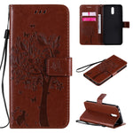 Custodia in pelle a ribalta orizzontale con motivo in rilievo albero e gatto con supporto e fessure per carte, portafoglio e cordino, For Nokia 2.3, For Samsung Galaxy A21s