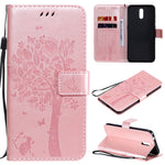 Custodia in pelle a ribalta orizzontale con motivo in rilievo albero e gatto con supporto e fessure per carte, portafoglio e cordino, For Nokia 2.3, For Samsung Galaxy A21s