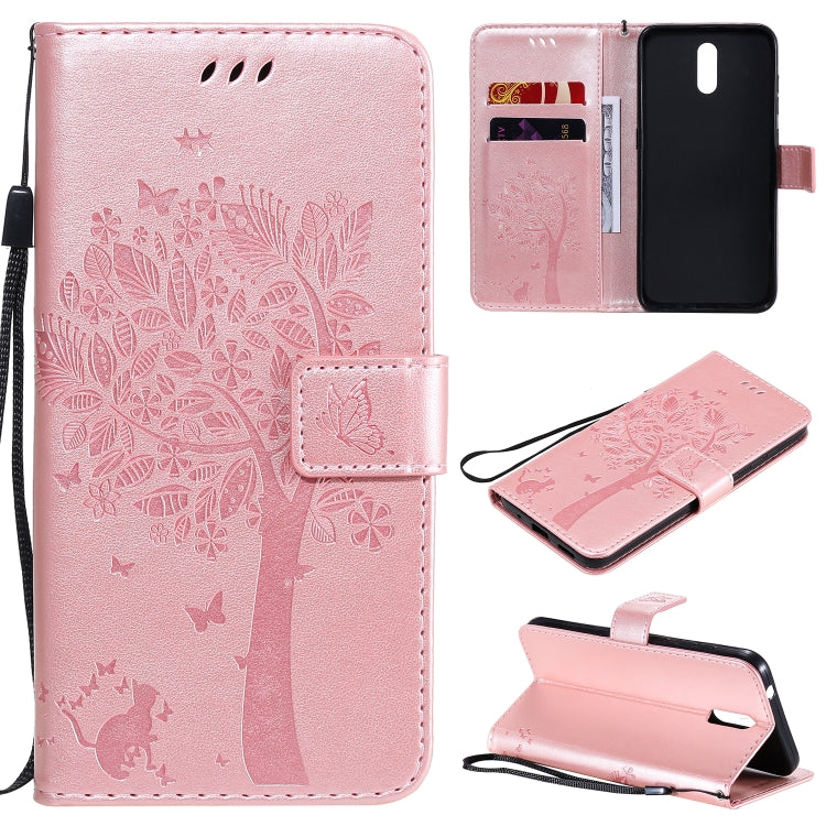 Custodia in pelle a ribalta orizzontale con motivo in rilievo albero e gatto con supporto e fessure per carte, portafoglio e cordino, For Nokia 2.3, For Samsung Galaxy A21s