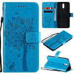 Custodia in pelle a ribalta orizzontale con motivo in rilievo albero e gatto con supporto e fessure per carte, portafoglio e cordino, For Nokia 2.3, For Samsung Galaxy A21s