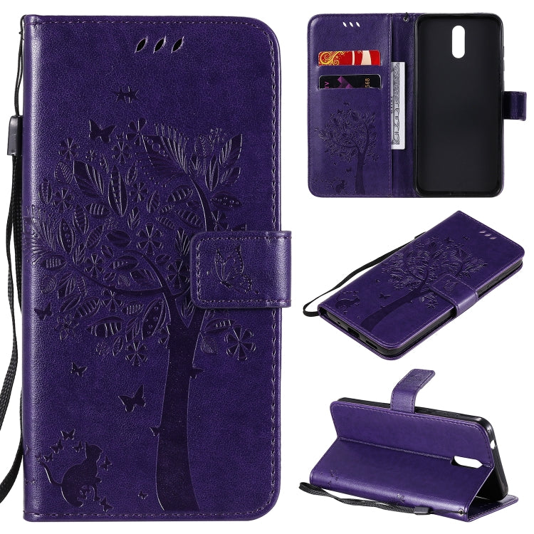 Custodia in pelle a ribalta orizzontale con motivo in rilievo albero e gatto con supporto e fessure per carte, portafoglio e cordino, For Nokia 2.3, For Samsung Galaxy A21s
