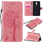 Custodia in pelle a ribalta orizzontale con motivo in rilievo albero e gatto con supporto e fessure per carte, portafoglio e cordino, For Nokia 2.3, For Samsung Galaxy A21s