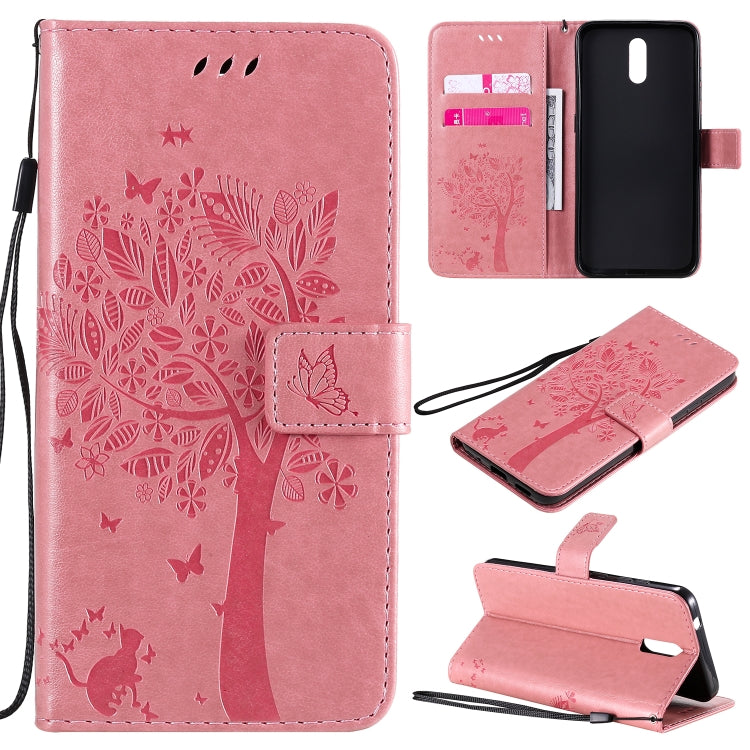 Custodia in pelle a ribalta orizzontale con motivo in rilievo albero e gatto con supporto e fessure per carte, portafoglio e cordino, For Nokia 2.3, For Samsung Galaxy A21s