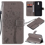 Custodia in pelle a ribalta orizzontale con motivo in rilievo albero e gatto con supporto e fessure per carte, portafoglio e cordino, For Nokia 2.3, For Samsung Galaxy A21s