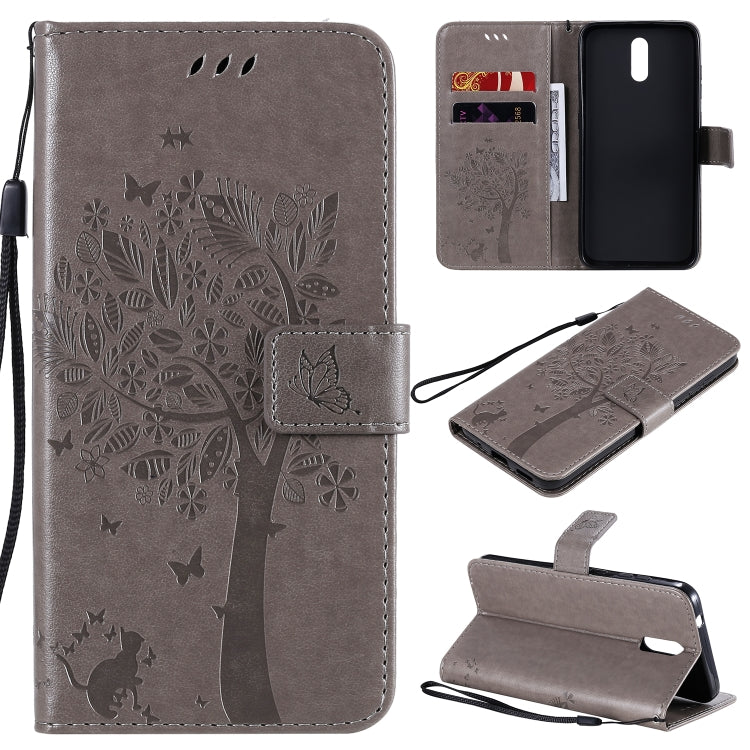 Custodia in pelle a ribalta orizzontale con motivo in rilievo albero e gatto con supporto e fessure per carte, portafoglio e cordino, For Nokia 2.3, For Samsung Galaxy A21s