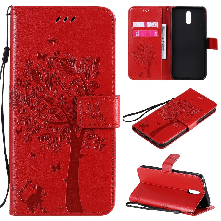 Custodia in pelle a ribalta orizzontale con motivo in rilievo albero e gatto con supporto e fessure per carte, portafoglio e cordino, For Nokia 2.3, For Samsung Galaxy A21s
