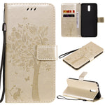 Custodia in pelle a ribalta orizzontale con motivo in rilievo albero e gatto con supporto e fessure per carte, portafoglio e cordino, For Nokia 2.3, For Samsung Galaxy A21s
