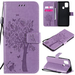 Custodia in pelle a ribalta orizzontale con motivo in rilievo albero e gatto con supporto e fessure per carte, portafoglio e cordino, For Nokia 2.3, For Samsung Galaxy A21s