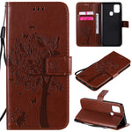 Custodia in pelle a ribalta orizzontale con motivo in rilievo albero e gatto con supporto e fessure per carte, portafoglio e cordino, For Nokia 2.3, For Samsung Galaxy A21s