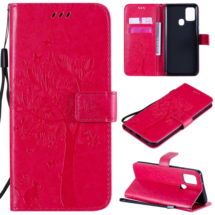 Custodia in pelle a ribalta orizzontale con motivo in rilievo albero e gatto con supporto e fessure per carte, portafoglio e cordino, For Nokia 2.3, For Samsung Galaxy A21s
