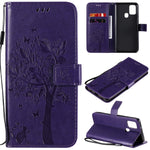 Custodia in pelle a ribalta orizzontale con motivo in rilievo albero e gatto con supporto e fessure per carte, portafoglio e cordino, For Nokia 2.3, For Samsung Galaxy A21s