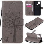 Custodia in pelle a ribalta orizzontale con motivo in rilievo albero e gatto con supporto e fessure per carte, portafoglio e cordino, For Nokia 2.3, For Samsung Galaxy A21s