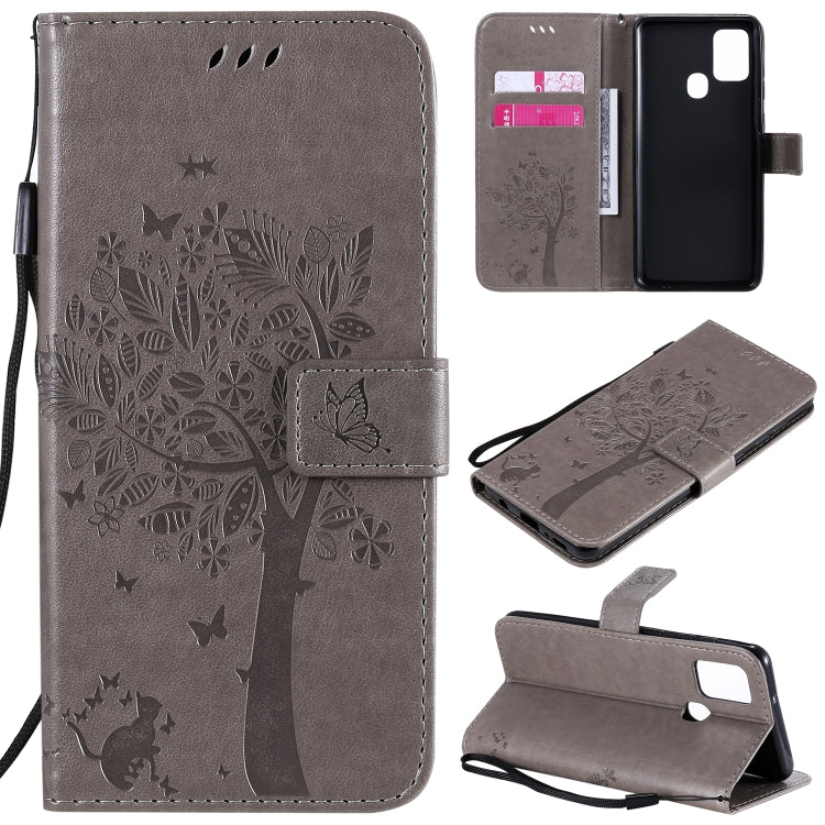 Custodia in pelle a ribalta orizzontale con motivo in rilievo albero e gatto con supporto e fessure per carte, portafoglio e cordino, For Nokia 2.3, For Samsung Galaxy A21s