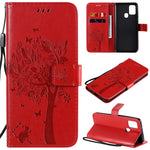 Custodia in pelle a ribalta orizzontale con motivo in rilievo albero e gatto con supporto e fessure per carte, portafoglio e cordino, For Nokia 2.3, For Samsung Galaxy A21s