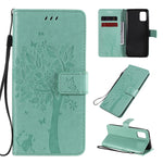 Custodia in pelle a ribalta orizzontale con motivo in rilievo albero e gatto con supporto e fessure per carte, portafoglio e cordino, For Samsung Galaxy A31, For Samsung Galaxy A41