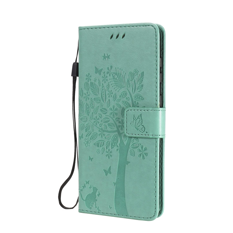 Custodia in pelle a ribalta orizzontale con motivo in rilievo albero e gatto con supporto e fessure per carte, portafoglio e cordino, For Samsung Galaxy A31, For Samsung Galaxy A41
