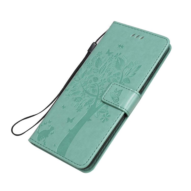 Custodia in pelle a ribalta orizzontale con motivo in rilievo albero e gatto con supporto e fessure per carte, portafoglio e cordino, For Samsung Galaxy A31, For Samsung Galaxy A41