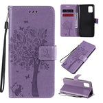 Custodia in pelle a ribalta orizzontale con motivo in rilievo albero e gatto con supporto e fessure per carte, portafoglio e cordino, For Samsung Galaxy A31, For Samsung Galaxy A41