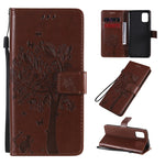 Custodia in pelle a ribalta orizzontale con motivo in rilievo albero e gatto con supporto e fessure per carte, portafoglio e cordino, For Samsung Galaxy A31, For Samsung Galaxy A41