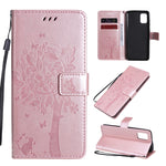 Custodia in pelle a ribalta orizzontale con motivo in rilievo albero e gatto con supporto e fessure per carte, portafoglio e cordino, For Samsung Galaxy A31, For Samsung Galaxy A41