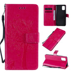 Custodia in pelle a ribalta orizzontale con motivo in rilievo albero e gatto con supporto e fessure per carte, portafoglio e cordino, For Samsung Galaxy A31, For Samsung Galaxy A41