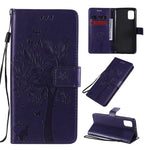 Custodia in pelle a ribalta orizzontale con motivo in rilievo albero e gatto con supporto e fessure per carte, portafoglio e cordino, For Samsung Galaxy A31, For Samsung Galaxy A41