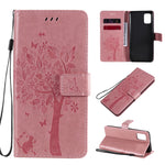Custodia in pelle a ribalta orizzontale con motivo in rilievo albero e gatto con supporto e fessure per carte, portafoglio e cordino, For Samsung Galaxy A31, For Samsung Galaxy A41