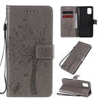 Custodia in pelle a ribalta orizzontale con motivo in rilievo albero e gatto con supporto e fessure per carte, portafoglio e cordino, For Samsung Galaxy A31, For Samsung Galaxy A41