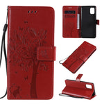 Custodia in pelle a ribalta orizzontale con motivo in rilievo albero e gatto con supporto e fessure per carte, portafoglio e cordino, For Samsung Galaxy A31, For Samsung Galaxy A41