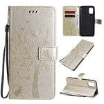 Custodia in pelle a ribalta orizzontale con motivo in rilievo albero e gatto con supporto e fessure per carte, portafoglio e cordino, For Samsung Galaxy A31, For Samsung Galaxy A41