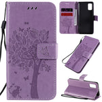 Custodia in pelle a ribalta orizzontale con motivo in rilievo albero e gatto con supporto e fessure per carte, portafoglio e cordino, For Samsung Galaxy A31, For Samsung Galaxy A41
