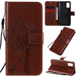Custodia in pelle a ribalta orizzontale con motivo in rilievo albero e gatto con supporto e fessure per carte, portafoglio e cordino, For Samsung Galaxy A31, For Samsung Galaxy A41