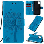 Custodia in pelle a ribalta orizzontale con motivo in rilievo albero e gatto con supporto e fessure per carte, portafoglio e cordino, For Samsung Galaxy A31, For Samsung Galaxy A41