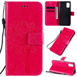 Custodia in pelle a ribalta orizzontale con motivo in rilievo albero e gatto con supporto e fessure per carte, portafoglio e cordino, For Samsung Galaxy A31, For Samsung Galaxy A41