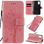 Custodia in pelle a ribalta orizzontale con motivo in rilievo albero e gatto con supporto e fessure per carte, portafoglio e cordino, For Samsung Galaxy A31, For Samsung Galaxy A41
