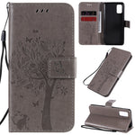 Custodia in pelle a ribalta orizzontale con motivo in rilievo albero e gatto con supporto e fessure per carte, portafoglio e cordino, For Samsung Galaxy A31, For Samsung Galaxy A41