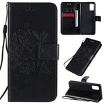 Custodia in pelle a ribalta orizzontale con motivo in rilievo albero e gatto con supporto e fessure per carte, portafoglio e cordino, For Samsung Galaxy A31, For Samsung Galaxy A41
