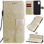 Custodia in pelle a ribalta orizzontale con motivo in rilievo albero e gatto con supporto e fessure per carte, portafoglio e cordino, For Samsung Galaxy A31, For Samsung Galaxy A41