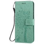 Custodia in pelle a ribalta orizzontale con motivo in rilievo albero e gatto con supporto e fessure per carte, portafoglio e cordino, For Samsung Galaxy A51 5G, For Samsung Galaxy A71 5G