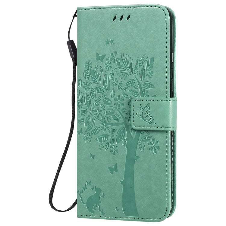 Custodia in pelle a ribalta orizzontale con motivo in rilievo albero e gatto con supporto e fessure per carte, portafoglio e cordino, For Samsung Galaxy A51 5G, For Samsung Galaxy A71 5G