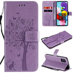 Custodia in pelle a ribalta orizzontale con motivo in rilievo albero e gatto con supporto e fessure per carte, portafoglio e cordino, For Samsung Galaxy A51 5G, For Samsung Galaxy A71 5G