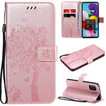 Custodia in pelle a ribalta orizzontale con motivo in rilievo albero e gatto con supporto e fessure per carte, portafoglio e cordino, For Samsung Galaxy A51 5G, For Samsung Galaxy A71 5G