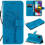 Custodia in pelle a ribalta orizzontale con motivo in rilievo albero e gatto con supporto e fessure per carte, portafoglio e cordino, For Samsung Galaxy A51 5G, For Samsung Galaxy A71 5G